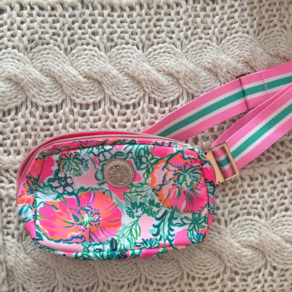 Lilly Pulitzer Pink and Green Floral Belt Bag